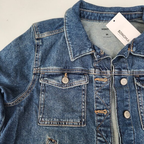 New Women's Sonoma Crop Jean Jacket size Medium M Long sleeves Denim New w/ tags - Picture 1 of 9